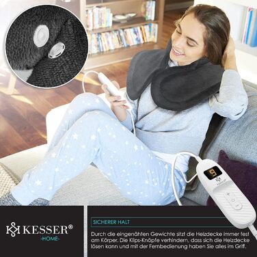 Електричне грілка для спини, шиї та плечей KESSER® з таймером, 9 температурних режимів, 60x85 см, з ремінцем для талії, пульт дистанційного керування, антрацит
