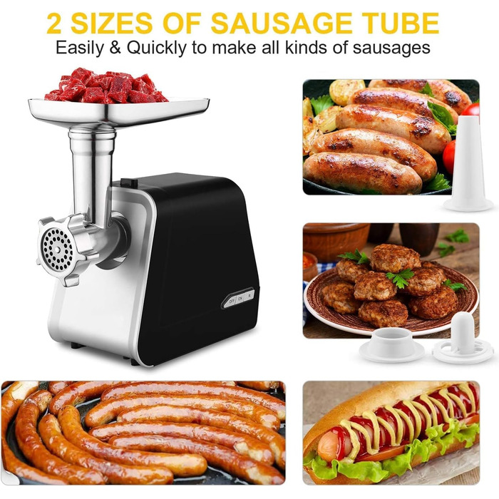 Електрична м'ясорубка COOCHEER 2000W з нержавіючої сталі 3-в-1, з набором для ковбас та кіббе