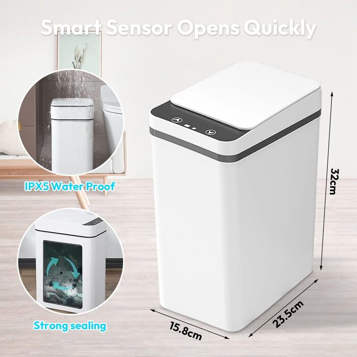 Автоматичний сміттєвий бак Schwarz 8L з сенсором - для ванної, кухні, безшумний, з датчиком, водонепроникний