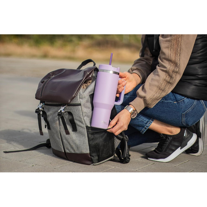 Термокружка Milu 1200 мл з трубочкою та ручкою – подарунок на Пасху для жінок та чоловіків | Подарунок тато, мама, друг, подруга | Подарунок на День батька, День матері | Подарунок для дідуся та бабусі (ліловий)