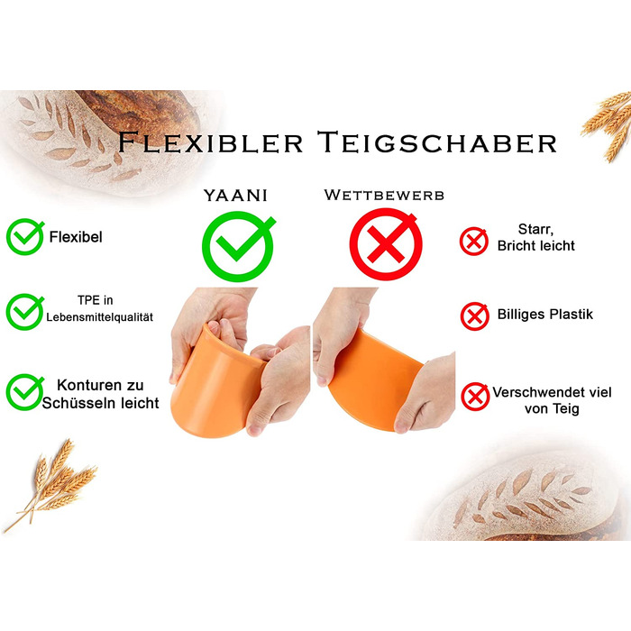 Набір для випікання хліба Yaani: гільзи для бродіння (2 шт.), щітка для тіста, ніж для хліба, 22 см та 25 см