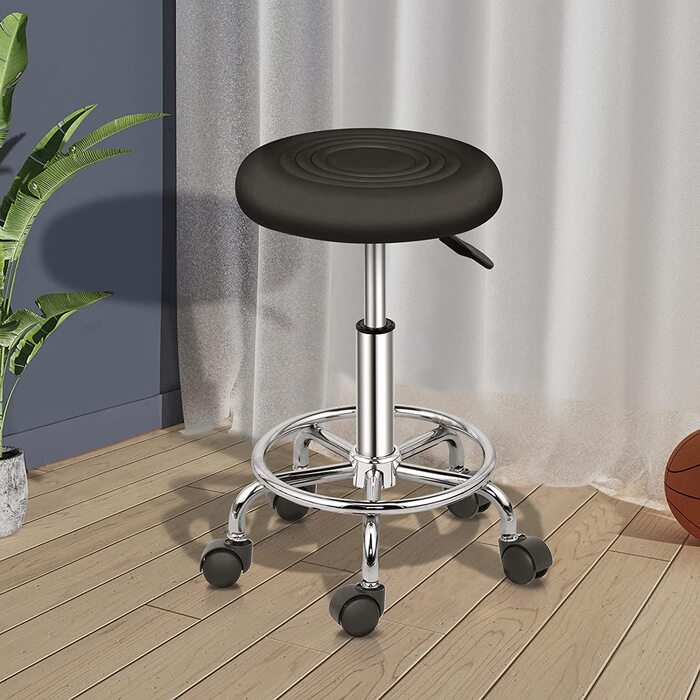 Табурет на коліщатках TactFire, робочий стілець, обертовий стілець, регульований по висоті, що обертається на 360 , офісний стілець, обертовий стілець для офісу, салону, масажу, спа (Чорний) Чорний (2, чорний2)