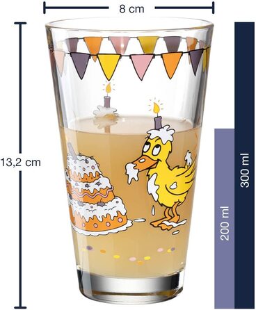 Склянки Леонардо Бамбіні, набір з 6 шт. , склянки для соку, придатні для миття в посудомийній машині, дитячі скляні кружки із зображенням миші, слона, качки 215 мл, 021421 (качка 300 мл)