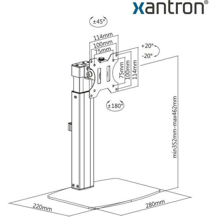 Підставка для монітора Xantron® ECO-DS100: регульована висота, нахил, поворот, обертання. Сумісна з моніторами 17-32 дюймів, VESA 75x75 & 100x100. Включає монтажний матеріал.