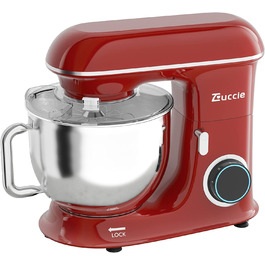 Кухонна машина Zuccie з тихою роботою, місткістю 5л, з нержавіючою сталевою чашею, 3 насадки, захист від бризок, скребок для тіста та роздільник яєць, 8+ швидкостей