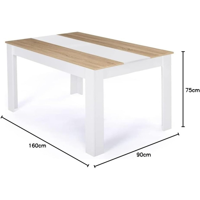 Обідній стіл Georgia прямокутний, на 8 осіб, білий та з імітацією буку, 160 x 90 см