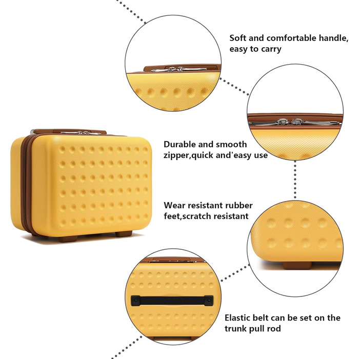 Валіза-тележка KONO з жорсткою оболонкою, 76x50x31 см, білий колір (з жовтим та косметичним набором)