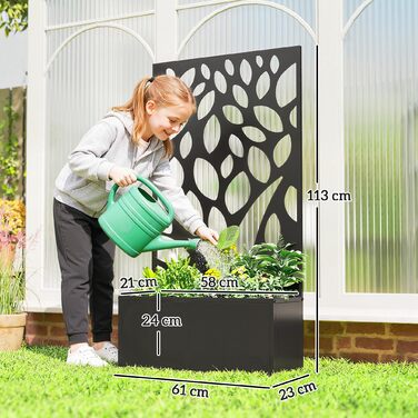 Підвищене грядка з металу з опорою для ліан, для кріплення до стіни або вільного розміщення, ящик для вирощування рослин з екраном приватності.