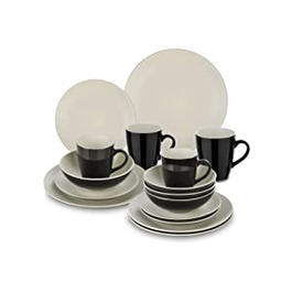 Набір матового посуду vancasso Lento-набір з 16 предметів з керамограніта чорного і сіро-коричневого кольорів з 27,2 см Обідня тарілка 20,3