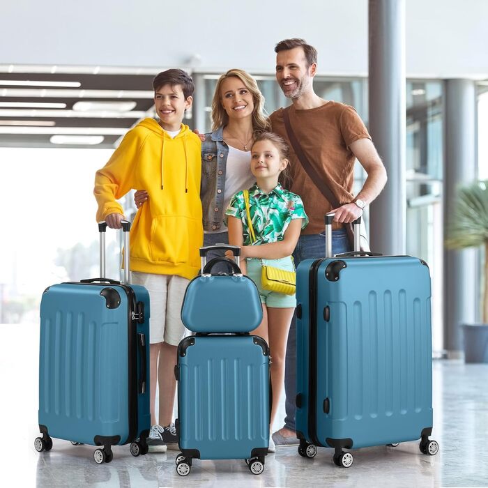 Набір валіз LALAHO 4 шт. з косметичними сумками, ABS, Navyblue (Синій, смужки)