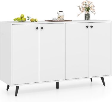 COSTWAY Комод-тумба з 4 дверцятами та 5 регульованими полицями, білий, 127,5 x 38 x 80 см. Підходить для вітальні, кухні, їдальні