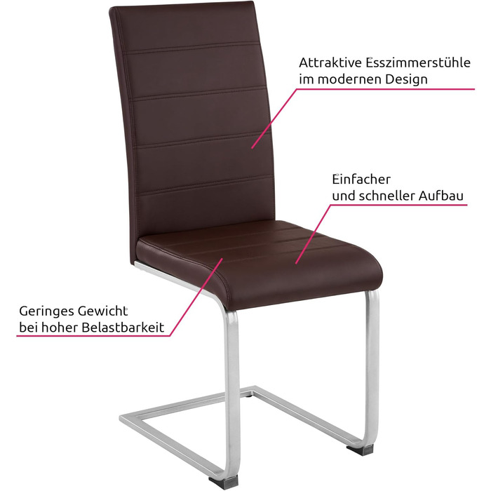 Стілець tectake Cantilever, стільці для їдальні/кухні, чохол з імітації шкіри, набір з 8 шт. , коричневий