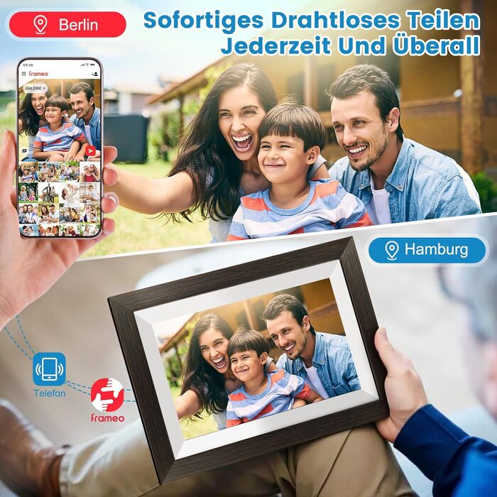 Цифровий фоторамка Mejasg 10.1 дюйма з Wi-Fi, 32GB, IPS сенсорний екран, автоповорот, для фото та відео, з дерева