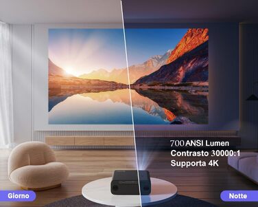 Проектор LED 4K Heikino з Автофокусом та Трапецеїдною Корекцією, WiFi6, Bluetooth, Dolby Audio, Netflix, Android/iOS, для Відкритих Просторів (Чорний/Сірий)