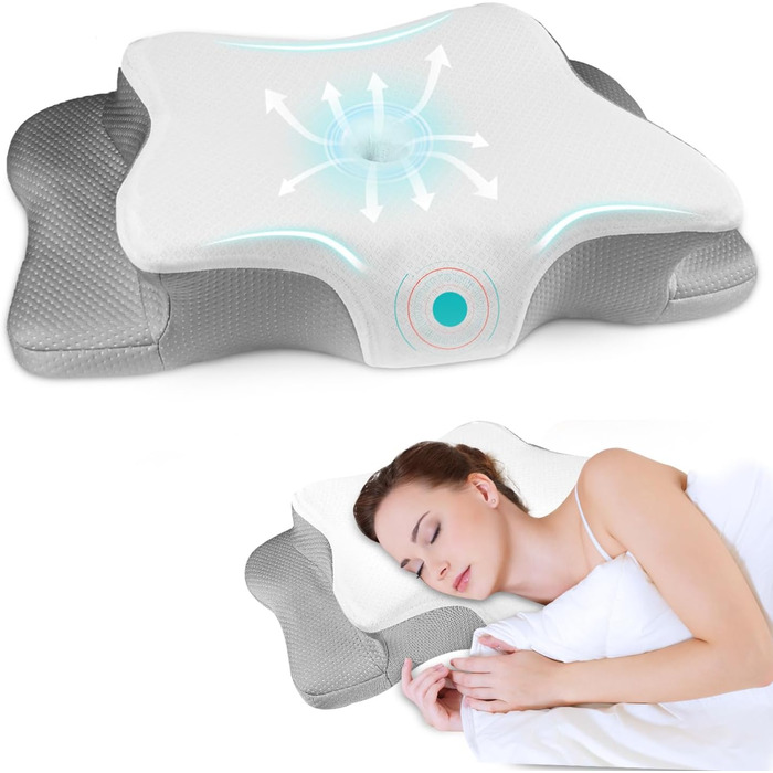 Подушка для шиї та плечей QIUBABYO з memory foam, ергономічна подушка для сну на боці, спині та животі з чохлом