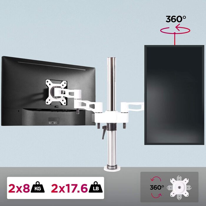 Підставка для монітора Duronic DM35V2X1 на 2 комп'ютери | Вертикальна підставка для двох моніторів з регулюванням, VESA 75 100, для офісу та дому