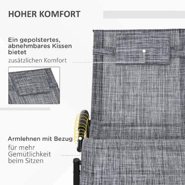 Крісло-гойдалка для саду, розкладне, з підголівником, 155 см x 61 см x 88 см, сірого кольору