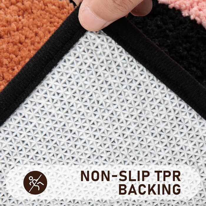 Набір для ванної кімнати Boho від Pauwer, 3 шт: килимок з мікрофібри, коврик для душу та унітазу, богемний дизайн (Чорний, 18'x26'+18'x48'+U Shape 20'x24')