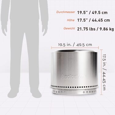 Соло піч Багаття 2.0 Чаша для багаття з низьким рівнем диму з основою, нержавіюча сталь, мобільна, 49,5x44,5 см, 11,4 кг