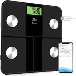 Цифрові ваги для ванної кімнати Шкала жиру в організмі Uten Bluetooth Ваги для тіла Цифрові ваги складу тіла з APP Аналізатор тіла Ваги 180 кг 400 фунтів Чорний