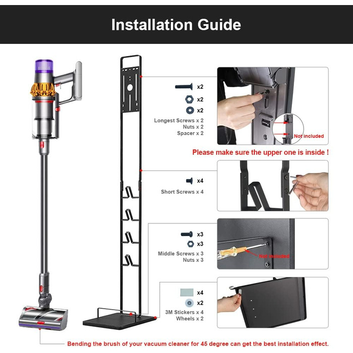 Підставка Foho для Dyson V6-V15, з колесами, тримачем аксесуарів, без свердління, чорна