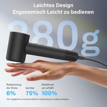 Професійний фен для волосся з дифузором, безщітковий двигун 110 000 об/хв, 400 млн плазмових іонів, низький рівень шуму 57дБ, чорний