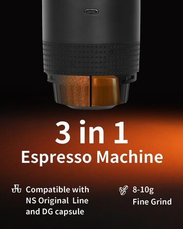 Портативна електрична кавомашина EVERANGE для еспресо та капсул, з LCD-дисплеєм (зелена)