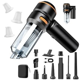 Акумуляторний ручний пилосос 4-в-1 для авто та дому, безщітковий двигун 22000Па, 3 режими потужності, 180000 об/хв, для шерсті тварин (Чорний)