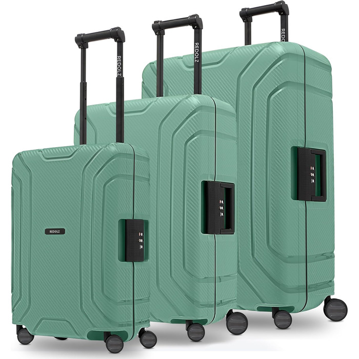 Візок REDOLZ Hard Shell M 65см, 4 колеса, 3-точкова застібка, поліпропілен, Sea Green, набір валіз