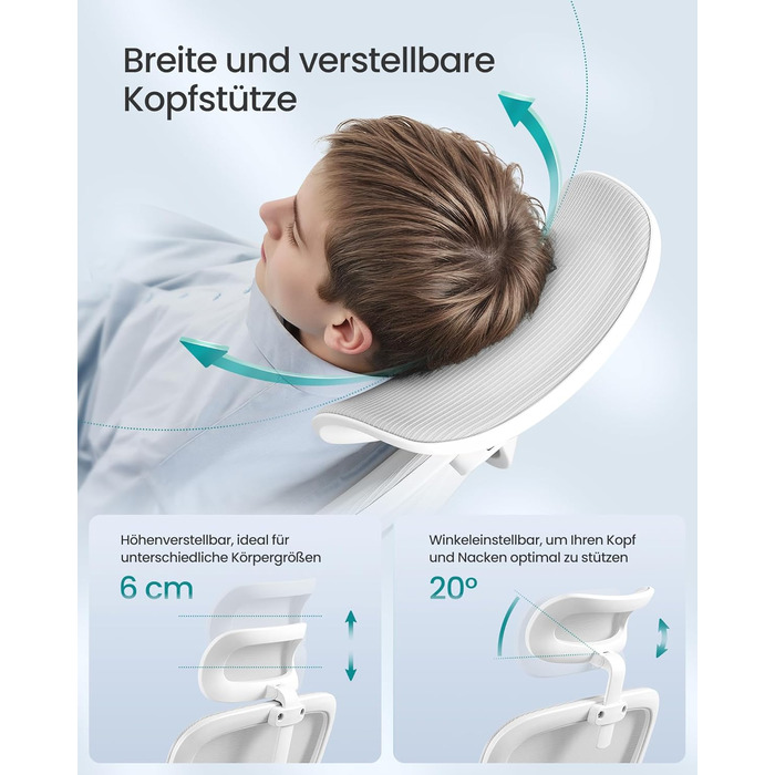 Офісне крісло SONGMICS з ергономічною спинкою з сітки, з регульованою підголівником та поперековою підтримкою, для дому та офісу, сірого кольору (OBN041G01)