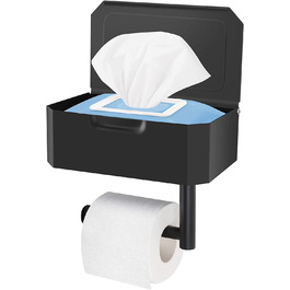 Тримач для туалетного рулону без свердління, чорний тримач для туалетного рулону з коробкою для вологих серветок, тримач для туалетного паперу minghaoyuan