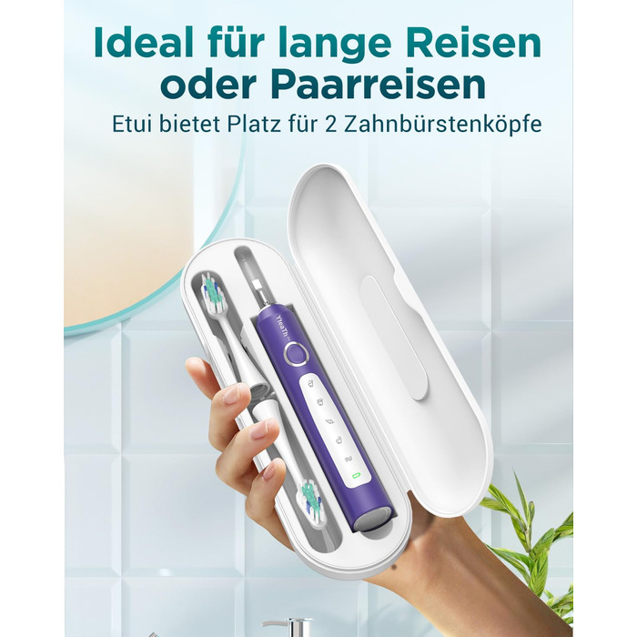 Електрична зубна щітка для дорослих та дітей - звукова, 8 насадок (3 типи), 90 днів роботи, 5 режимів, 50000VPM, кейс для подорожей, таймер (Фіолетовий/Білий)