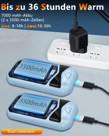 Електричні грілки для рук DDKJ, 2 шт., 7000mAh, з магнітом, 3 режими нагріву до 55°C, для дітей, чоловіків, жінок (блакитні)