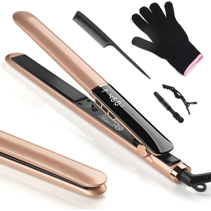 Праска для волосся Glätteisen керамічна 2в1 випрямляч та щипці для завивки, рожеве золото, 150-230°C, для всіх типів волосся, з рукавичкою