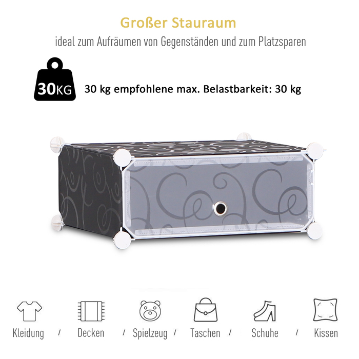 HOMCOM DIY Шафа для взуття Модульна полиця для взуття Вішалка для одягу, 16 відділень, PP, чорний + білий, 95 x 37 x 160 см