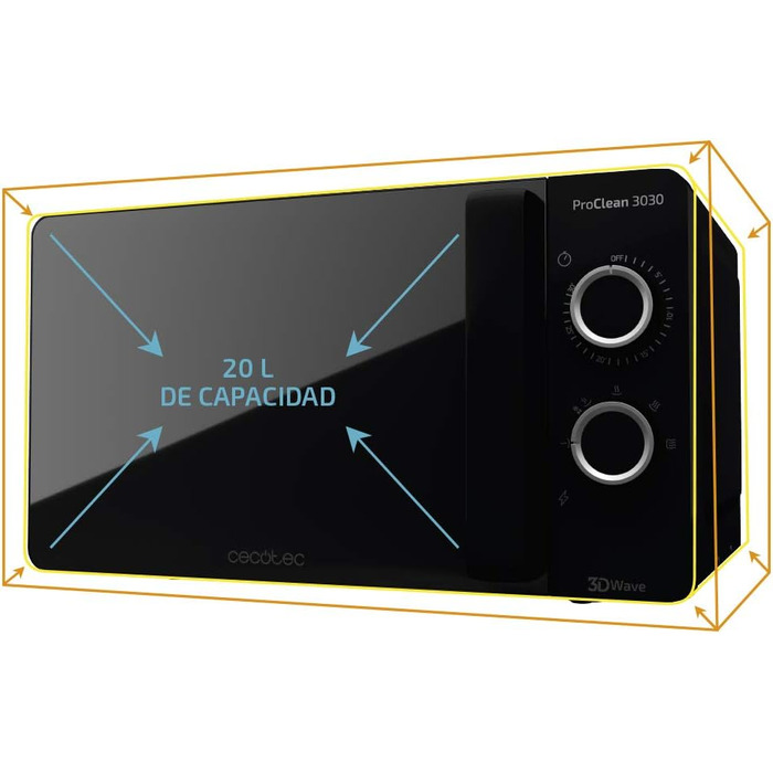 Мікрохвильова піч Cecotec ProClean 3030 20 л, 700 Вт, покриття Ready2Clean, 6 рівнів потужності, таймер 30 хв, розморожування, чорний колір