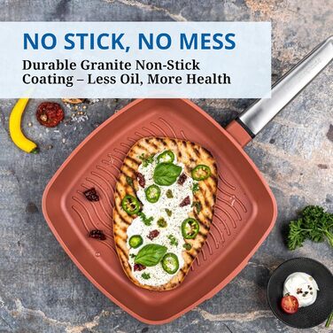 Сковорода-гриль Westinghouse PERFORMANCE SERIES 28 см з нержавіючої сталі, для індукції, грилю та всіх плит, з антипригарним покриттям, для духовки та мийки, алюміній (червоно-коричневий)