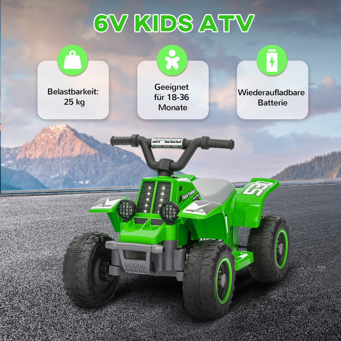 AIYAPLAY Kids Electric Quad Electric Kids Quad з функцією вперед і назад, LED і Sound Електромобіль для дітей 1,5-3 роки 3 км/год Металевий зелений | Аосом