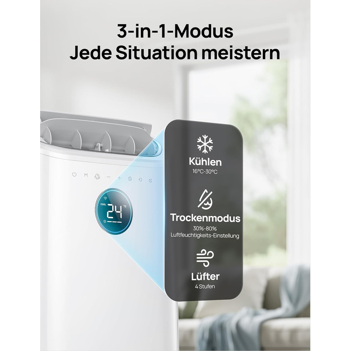 Мобільний кондиціонер Dreo 10000 BTU з охолодженням без дренажу, керуванням через додаток/голос/пульт, таймером 24 години та функцією вентилятора/зневожувача, AC515S