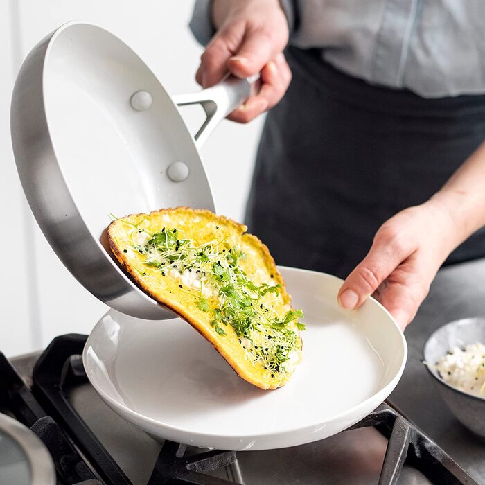 GreenPan Venice Tri-Ply сковорода з нержавіючої сталі 20см та 26см, антипригарне покриття, без PFAS, для приготування здорової їжі, сумісна з індукцією, можна мити в посудомийній машині, срібна