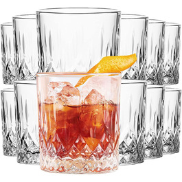 Концепція 11 Набір склянок для пиття 280 мл прозорий, набір з 12 склянок для води, ідеально підходить для келихів для соку, Джину, келихів для коктейлів, універсальних багатоцільових келихів з рифленою поверхнею