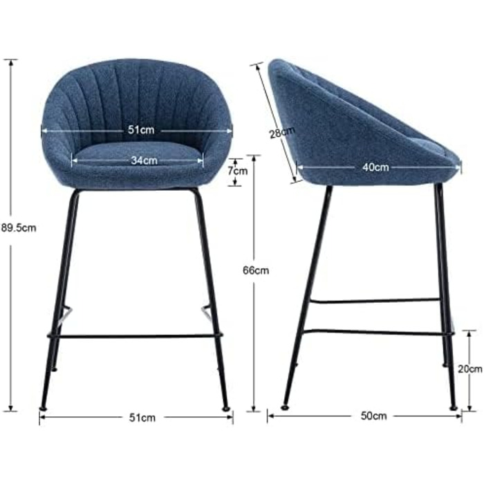Набір барних стільців Chairus (2 шт.), сині: міцний металевий каркас, лінолеєве сидіння, для кухні/домашнього бару