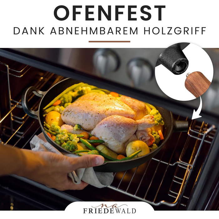 Вок з чавуну Friedewald® з кришкою, 29 см, для 2-4 осіб, сумісний з індукцією, для всіх плит, антипригарне покриття, високий борт, каструля-сковорода