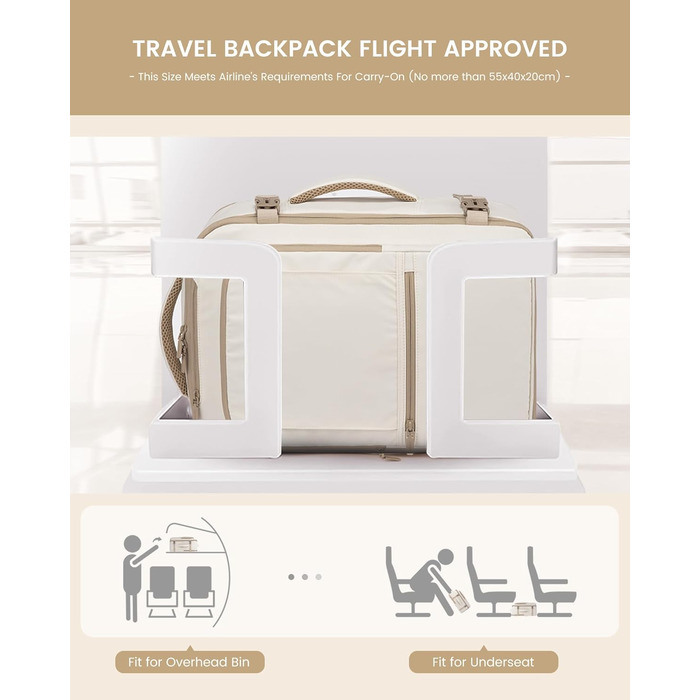 LOVEVOOK Рюкзак для ручної поклажі, 40L, для подорожей, чоловічий/жіночий, для ноутбука 17 дюймів, водонепроникний, рюкзак-валіза, для вихідних, роботи, відпустки, бежевий (бежевий+хакі)