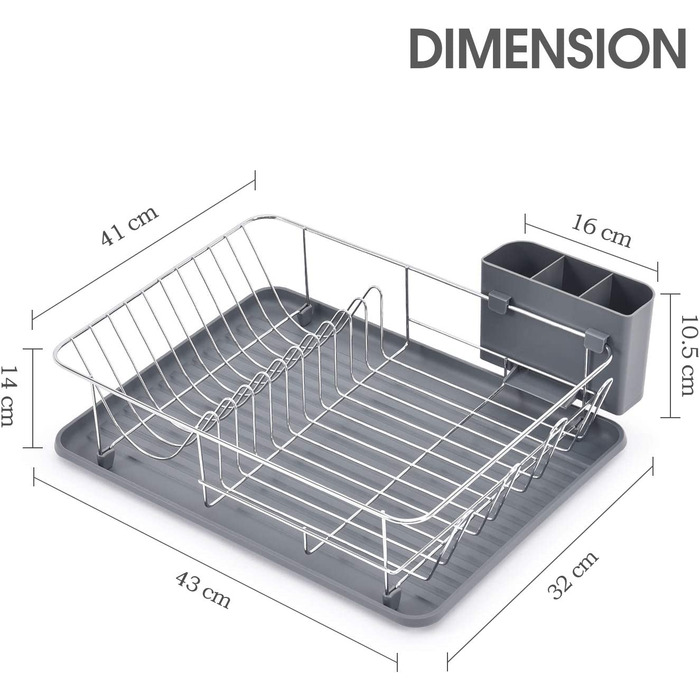 Сушильна стійка Kingrack з піддоном для зливу, сіра стійка для посуду великої місткості, посуд для зливу з висувною підставкою
