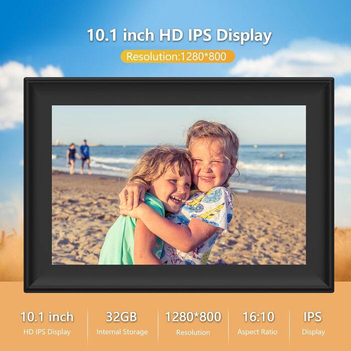 Цифровий фоторамка Frameo з Wi-Fi, 10.1 дюйми, 32GB, сенсорний екран, автоповорот