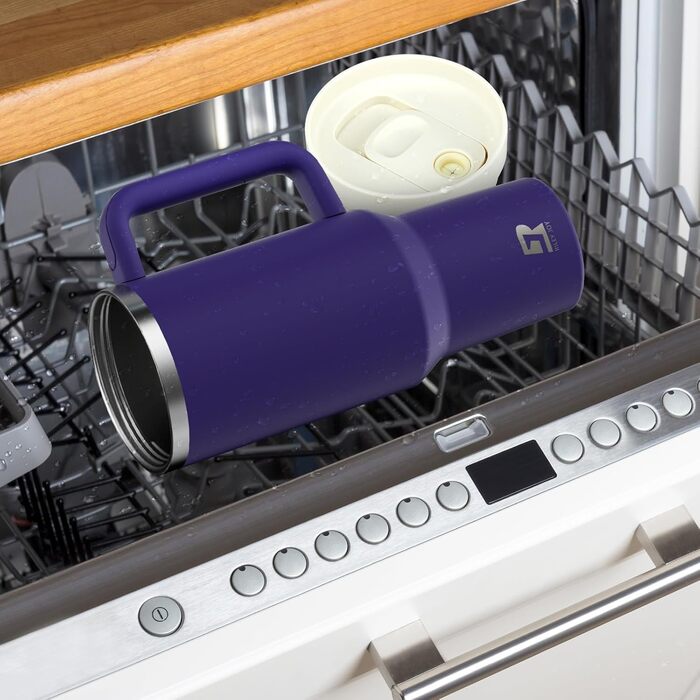 Термокружка-пляшка 1200 мл з трубочкою та антиковзним ручним захопленням, без BPA, з подвійними стінками для ізоляції, для автомобіля, офісу, відпочинку на природі (Пастельно-рожевий, Біло-рожевий, Глибокий фіолетовий)