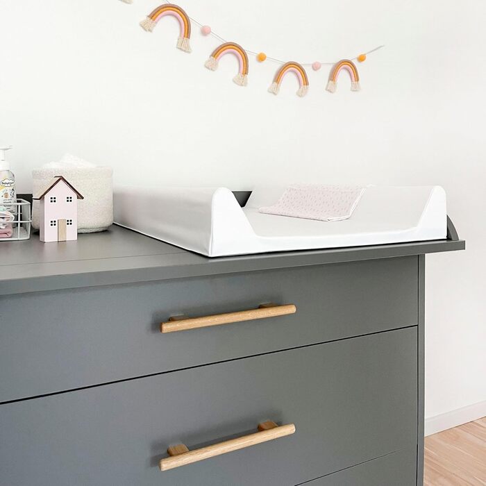 Комод для переодягання дитини ATB ILA з пеленальним столиком, 101 x 85 x 75 см, комплект для дитячої кімнати, функціональні меблі, зручний для малюків з шухлядами, білий/сірий