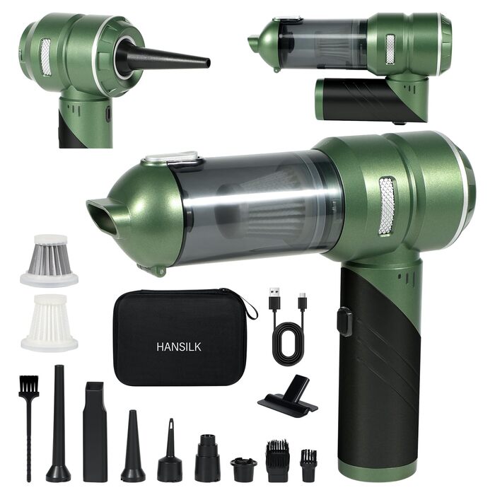Акумуляторний ручний пилосос HANSILK 4 в 1, бездротовий автомобільний пилосос 25000Па, безщітковий двигун, 3 режими потужності, складаний міні-пилосос для авто, дому, диванів та шерсті тварин