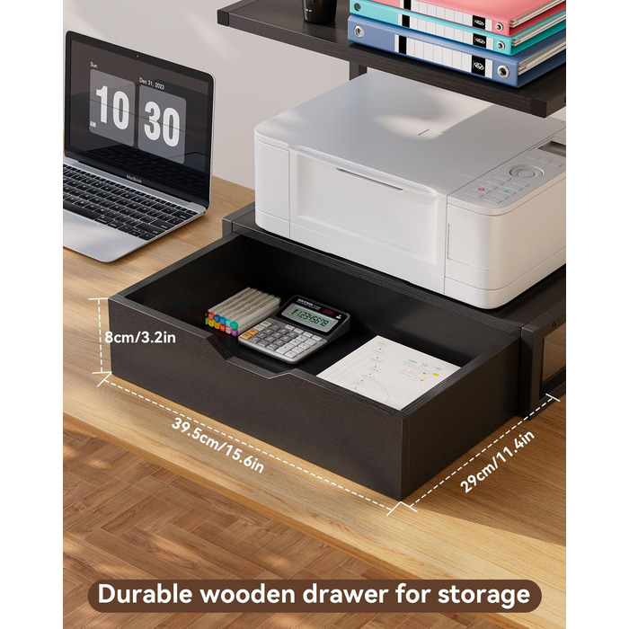 Підставка для принтера IBUYKE 2-ярусна, стіл з полицею, органайзер для офісу, чорний (TLJ015W)